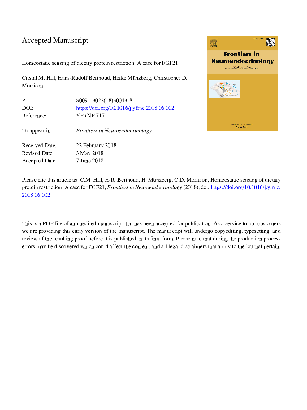 Homeostatic sensing of dietary protein restriction: A case for FGF21