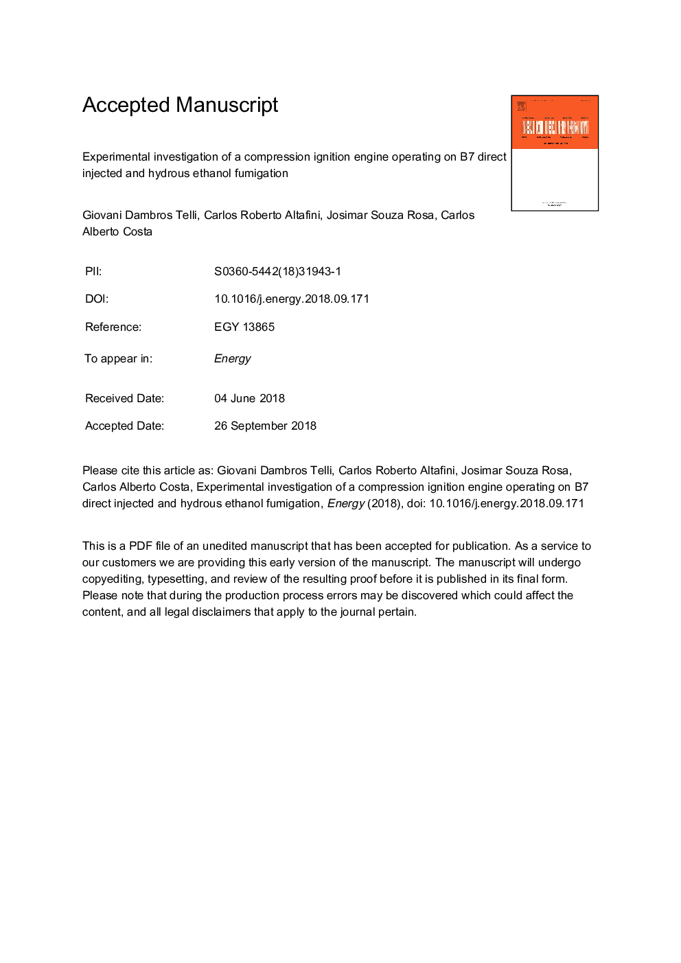 Experimental investigation of a compression ignition engine operating on B7 direct injected and hydrous ethanol fumigation