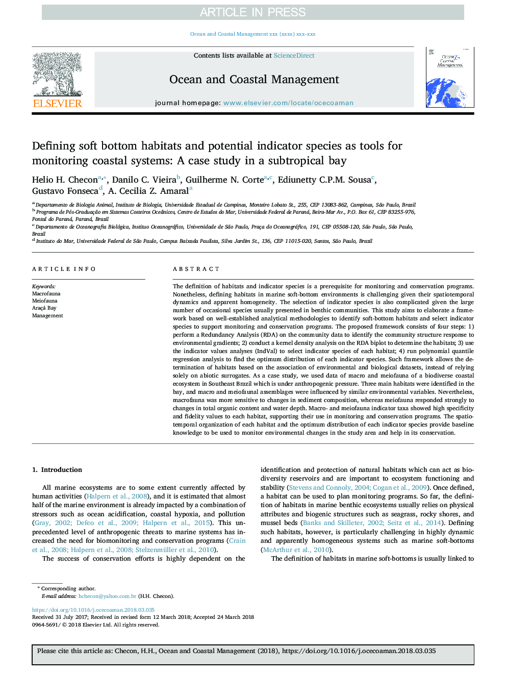 تعریف زیستگاه های پایینی نرم و گونه های شاخص بالقوه به عنوان ابزار برای نظارت بر سیستم های ساحلی: یک مطالعه موردی در خلیج ساتروپیک