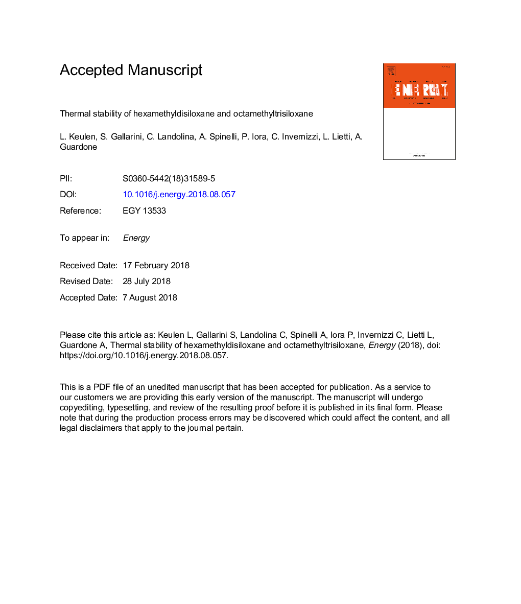 Thermal stability of hexamethyldisiloxane and octamethyltrisiloxane
