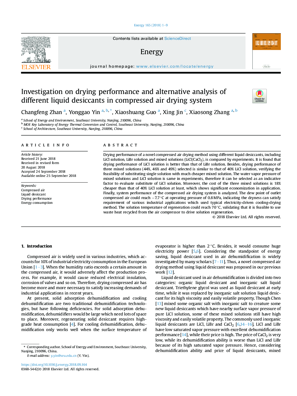 Investigation on drying performance and alternative analysis of different liquid desiccants in compressed air drying system