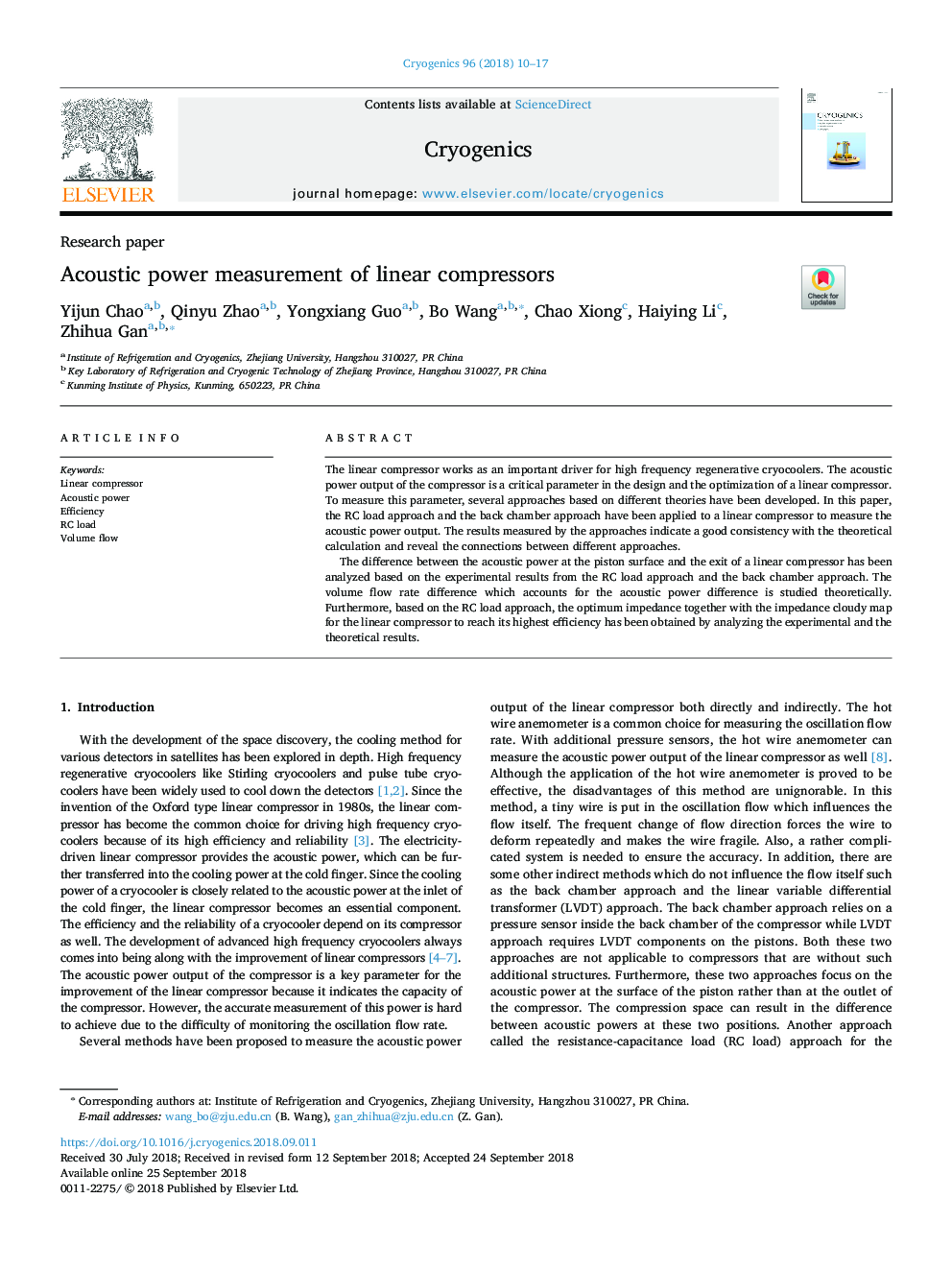 Acoustic power measurement of linear compressors