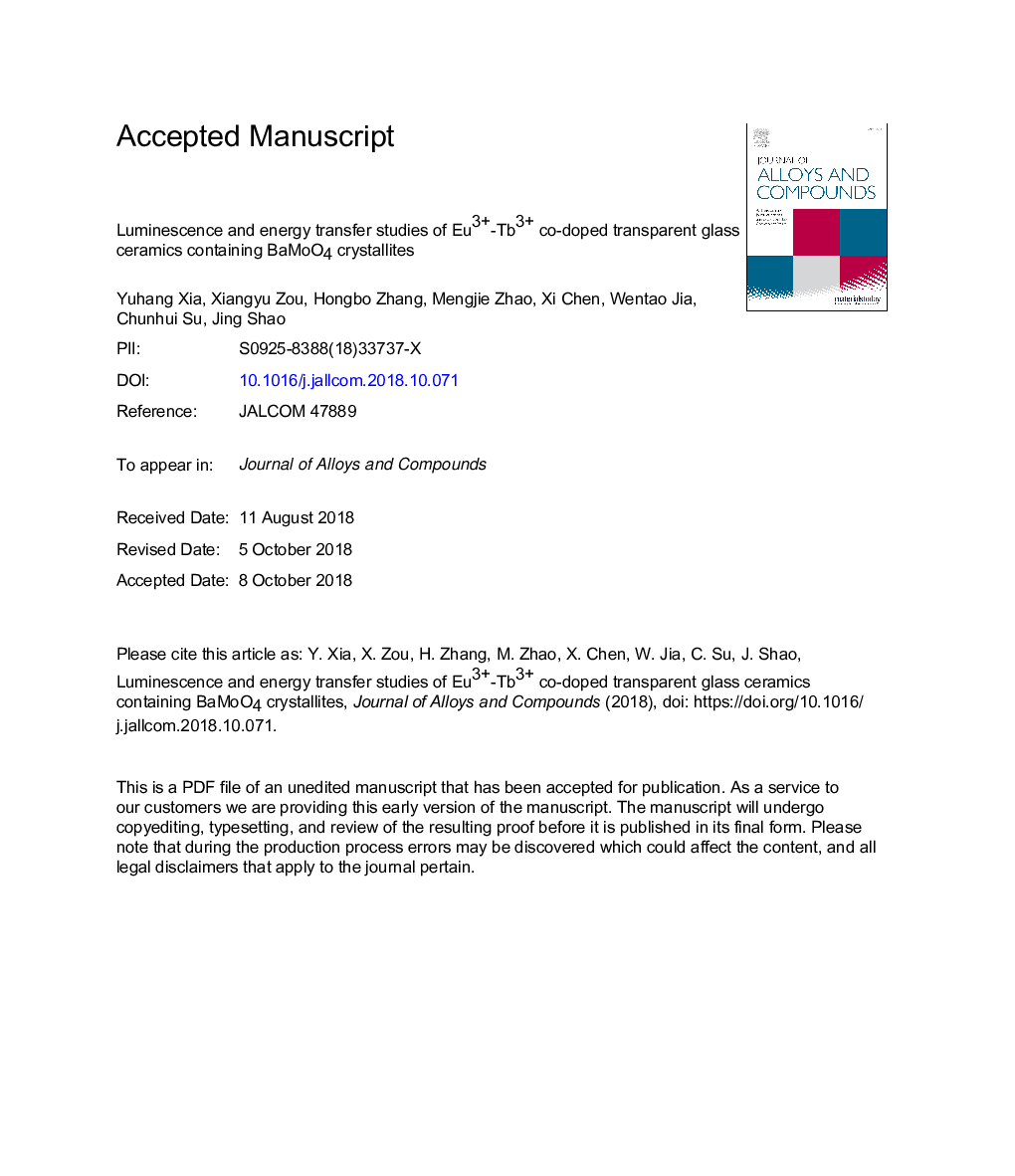 Luminescence and energy transfer studies of Eu3+-Tb3+ co-doped transparent glass ceramics containing BaMoO4 crystallites