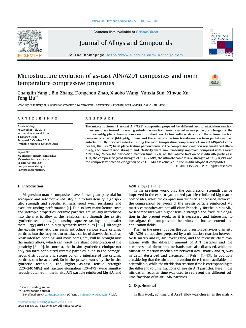 Microstructure evolution of as-cast AlN/AZ91 composites and room temperature compressive properties