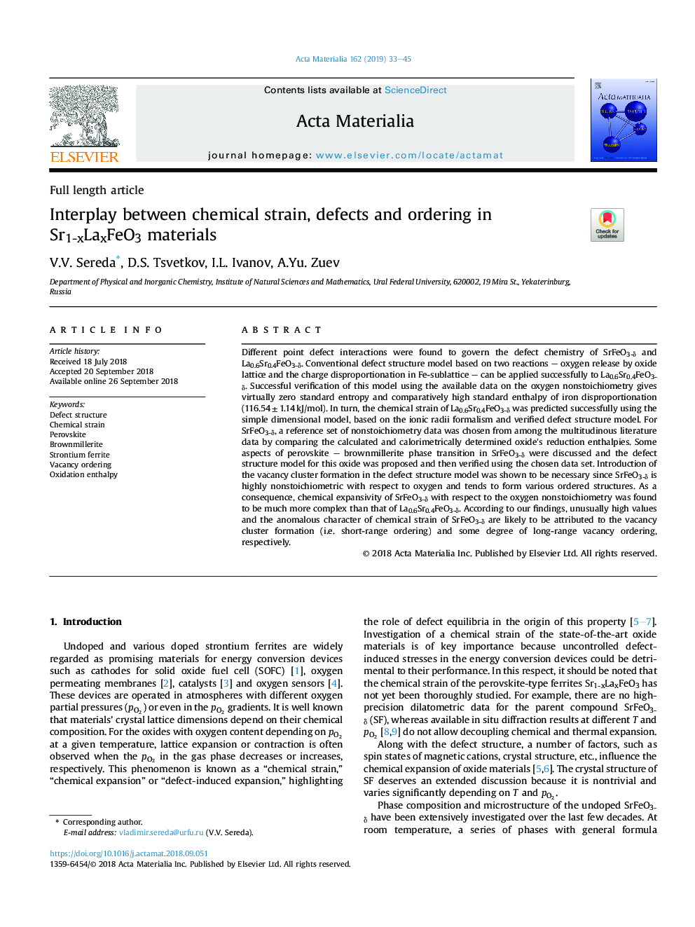 Interplay between chemical strain, defects and ordering in Sr1-xLaxFeO3 materials