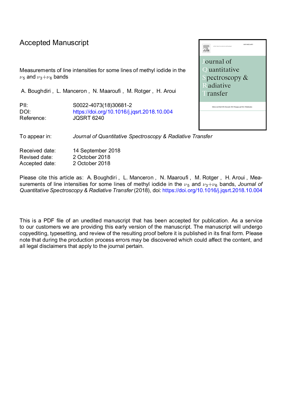 Measurements of line intensities for some lines of methyl iodide in the Î½5 and Î½3â¯+â¯Î½6 bands