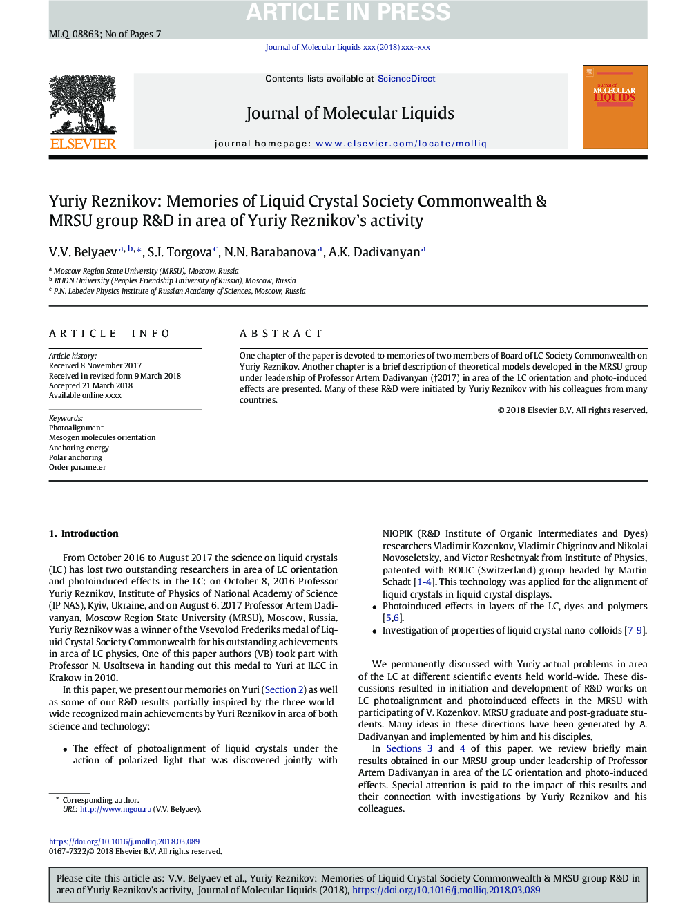 Yuriy Reznikov: Memories of Liquid Crystal Society Commonwealth & MRSU group R&D in area of Yuriy Reznikov's activity