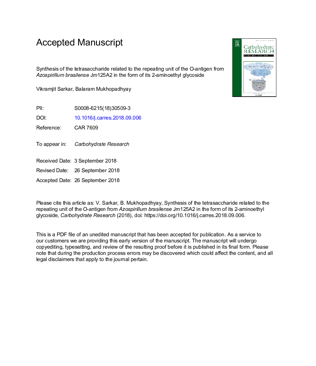 Synthesis of the tetrasaccharide related to the repeating unit of the O-antigen from Azospirillum brasilense Jm125A2 in the form of its 2-aminoethyl glycoside