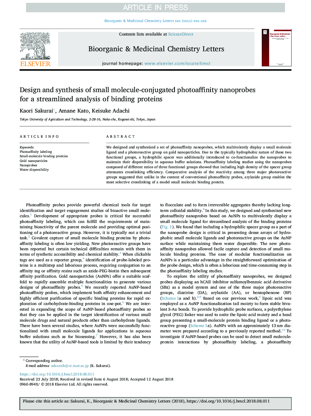 Design and synthesis of small molecule-conjugated photoaffinity nanoprobes for a streamlined analysis of binding proteins