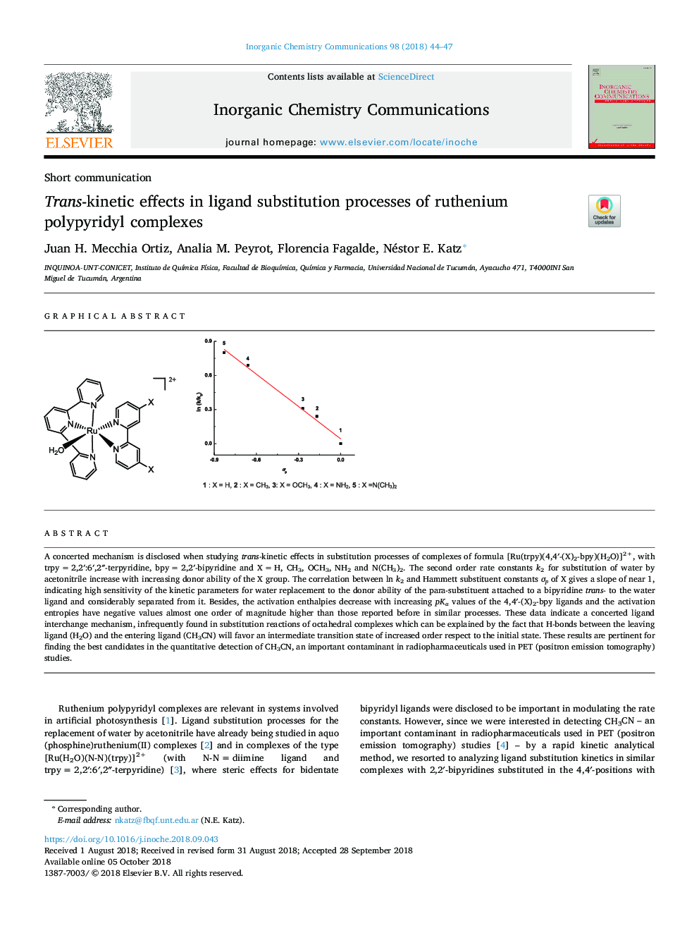 Trans-kinetic effects in ligand substitution processes of ruthenium polypyridyl complexes