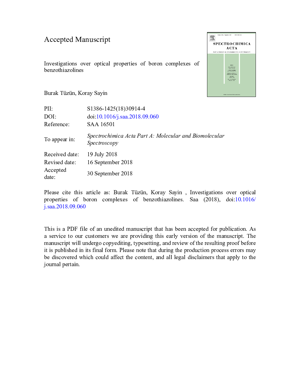 Investigations over optical properties of boron complexes of benzothiazolines