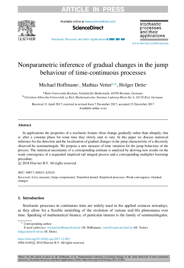 استنتاج غیر پارامتریک از تغییرات تدریجی در رفتار پرش از فرآیندهای زمان مداوم