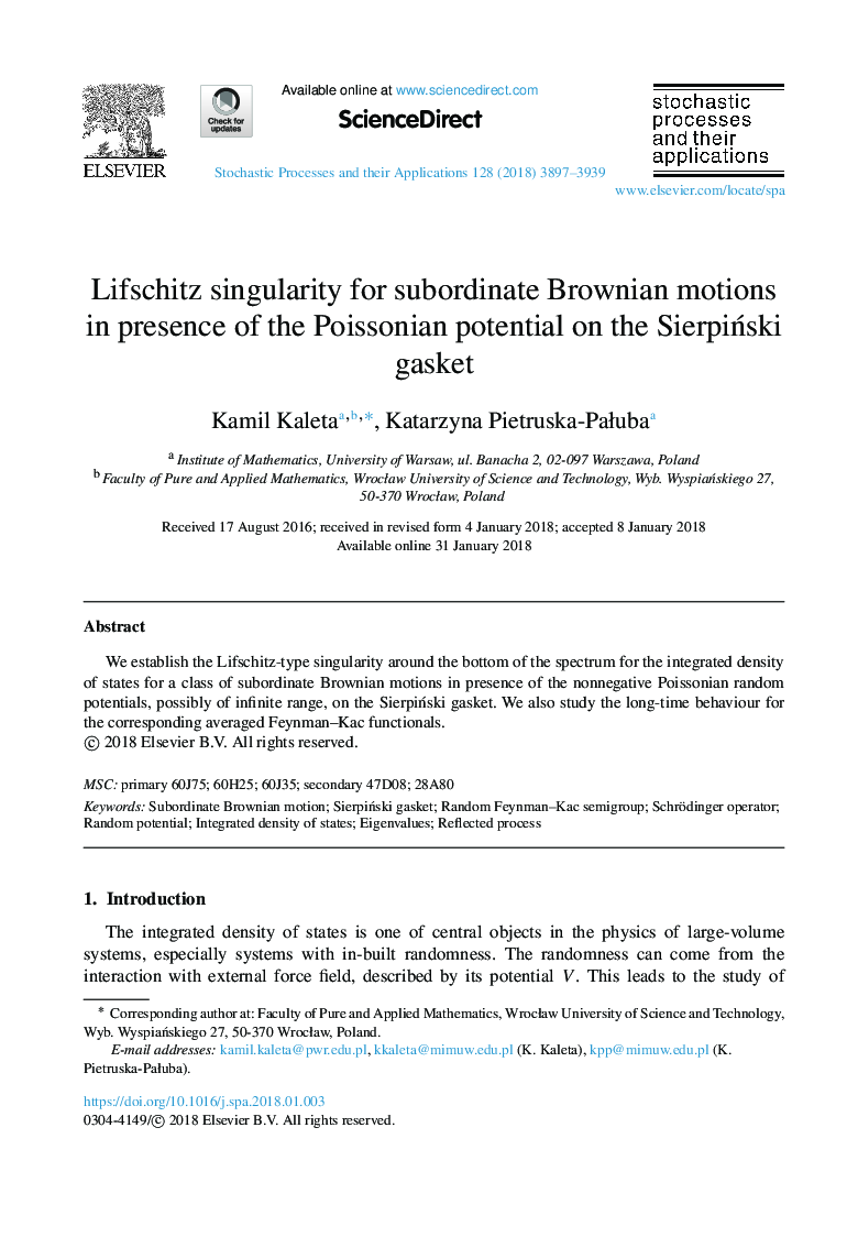 Lifschitz singularity for subordinate Brownian motions in presence of the Poissonian potential on the SierpiÅski gasket
