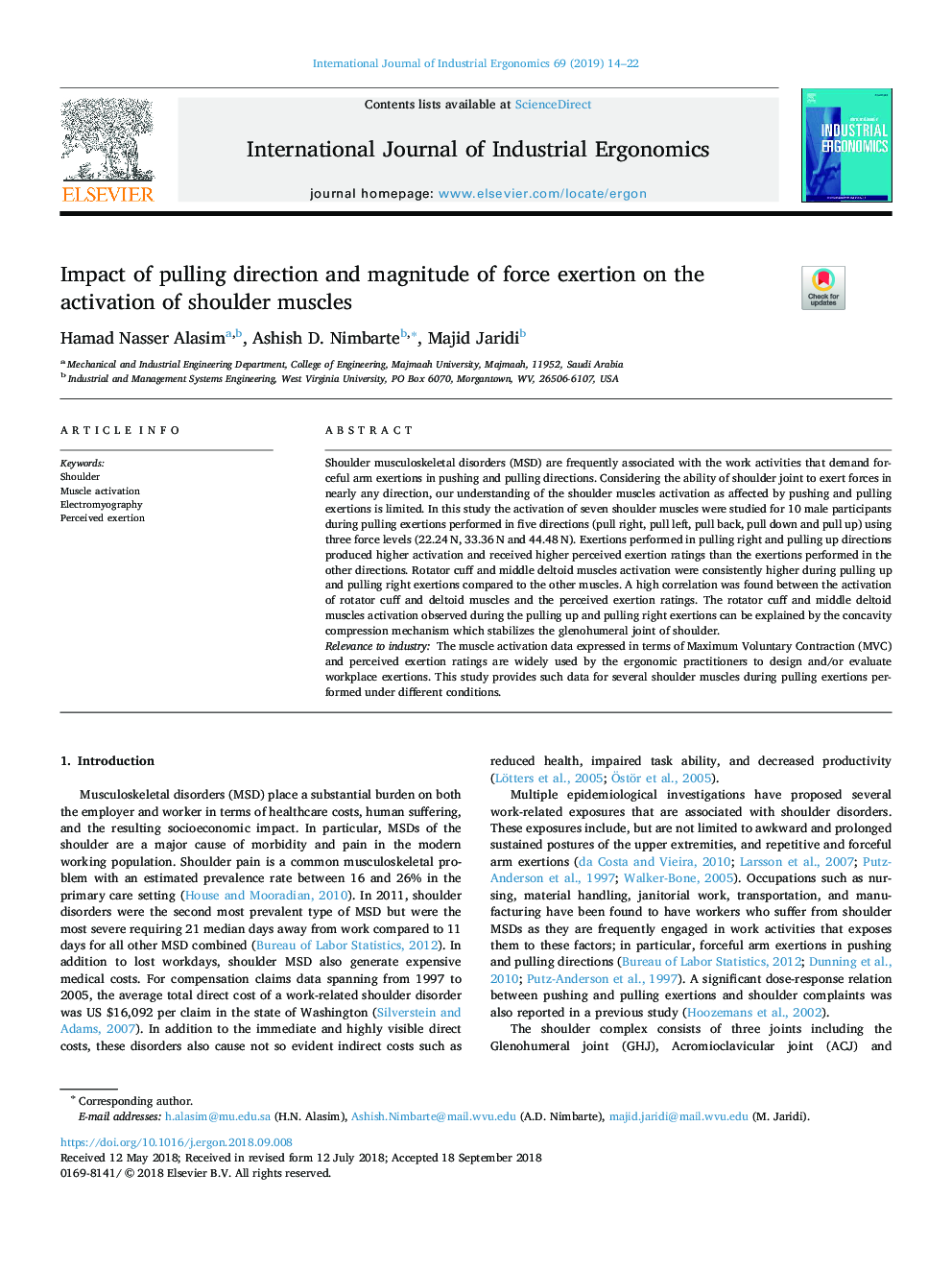 Impact of pulling direction and magnitude of force exertion on the activation of shoulder muscles