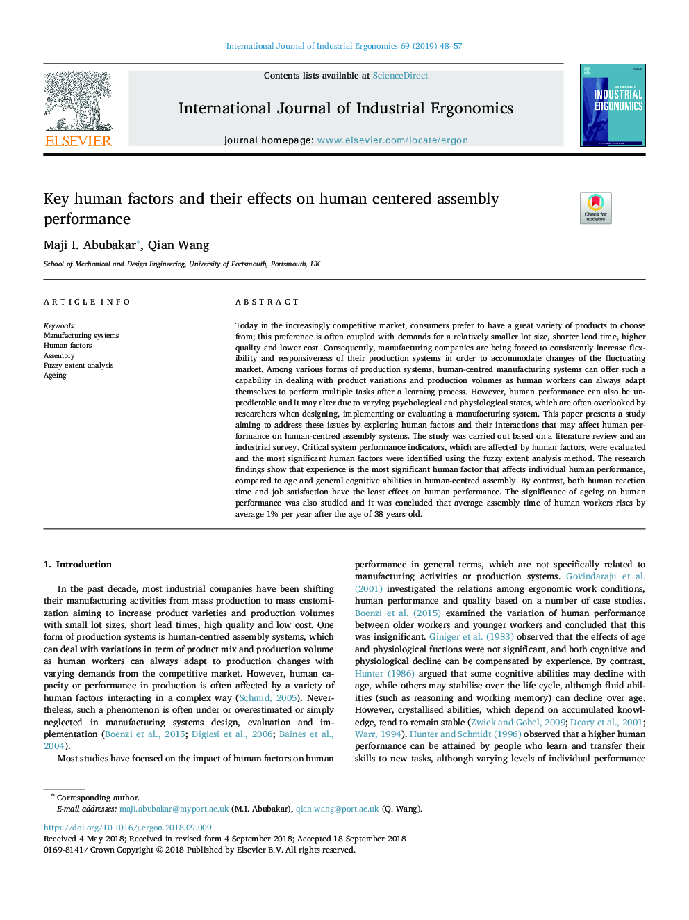 Key human factors and their effects on human centered assembly performance