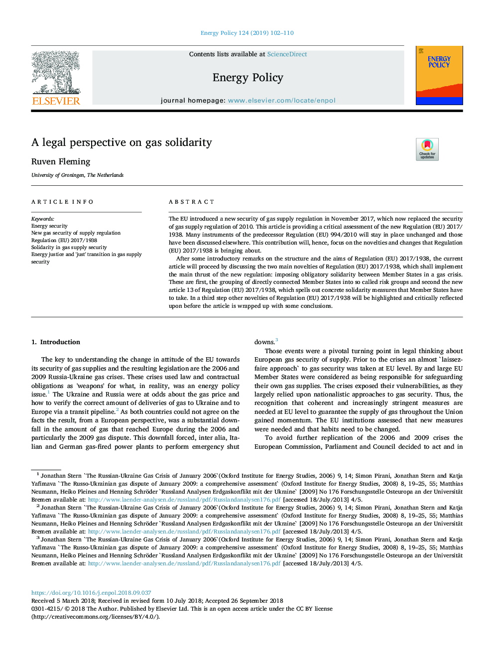 A legal perspective on gas solidarity