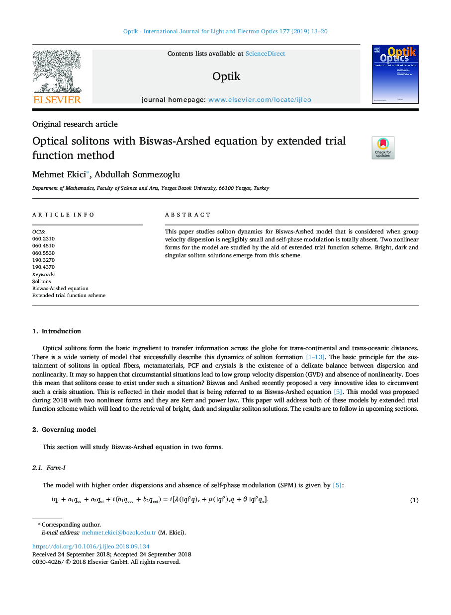 Optical solitons with Biswas-Arshed equation by extended trial function method