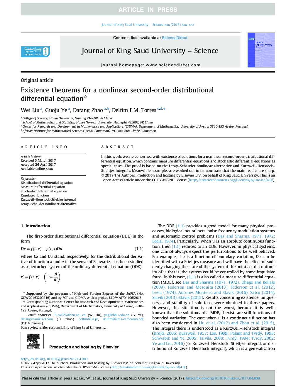 Existence theorems for a nonlinear second-order distributional differential equation