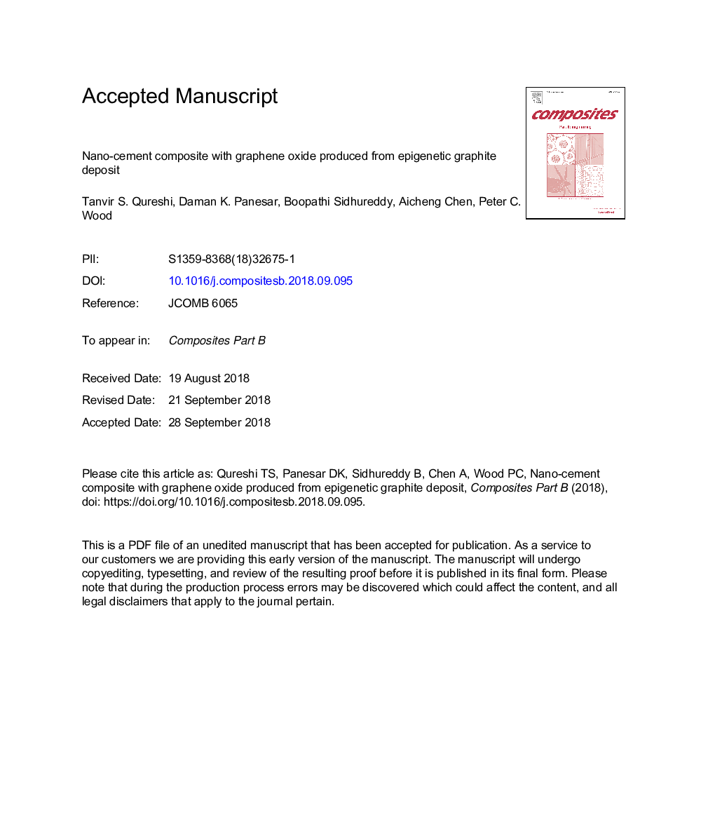 Nano-cement composite with graphene oxide produced from epigenetic graphite deposit