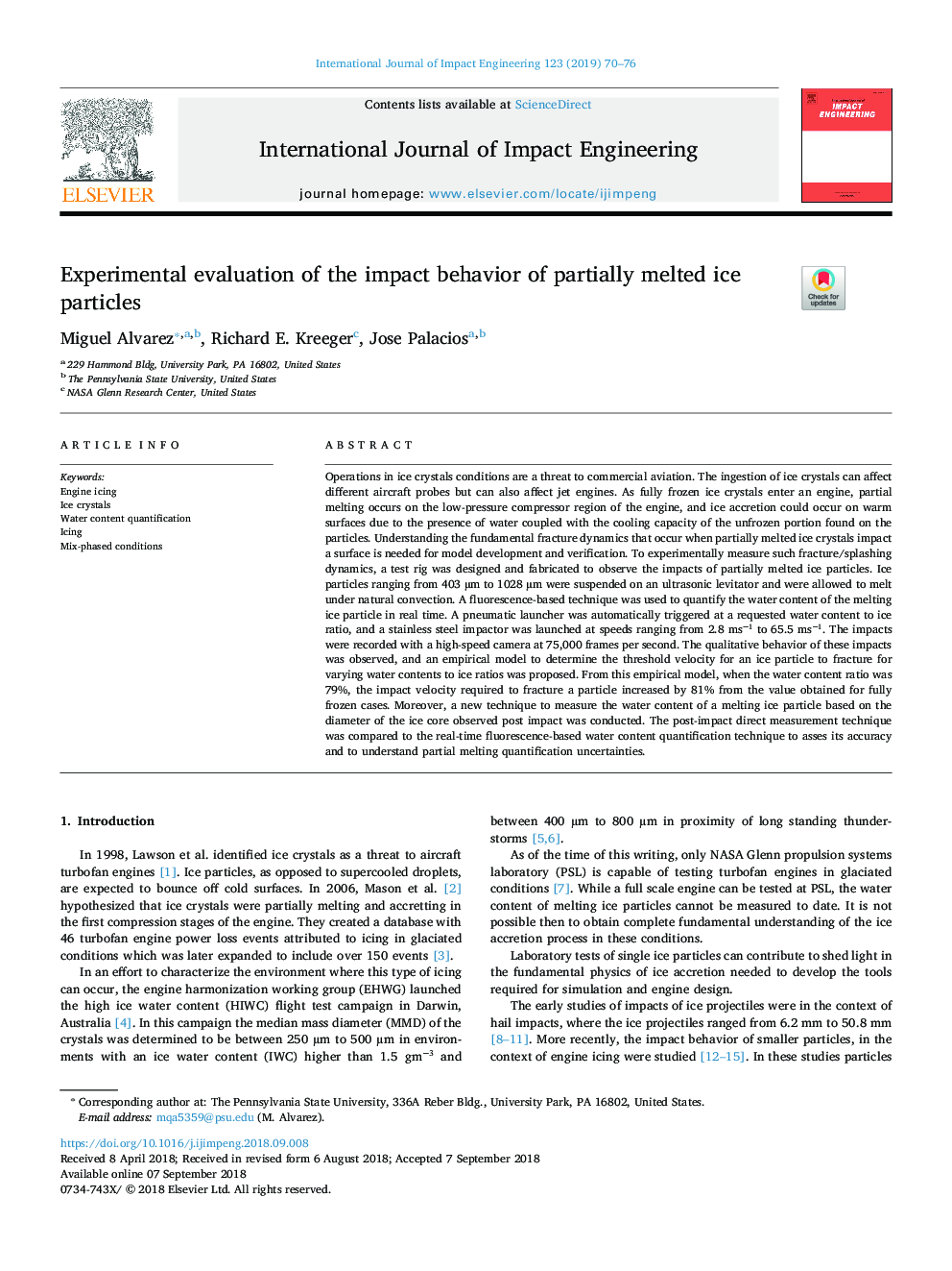 Experimental evaluation of the impact behavior of partially melted ice particles