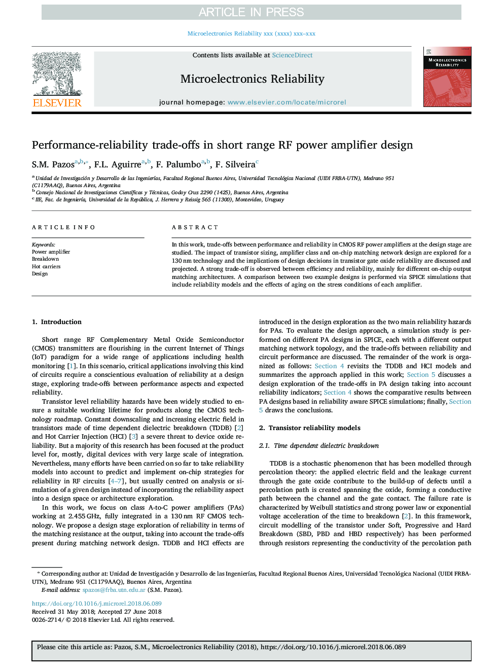 Performance-reliability trade-offs in short range RF power amplifier design