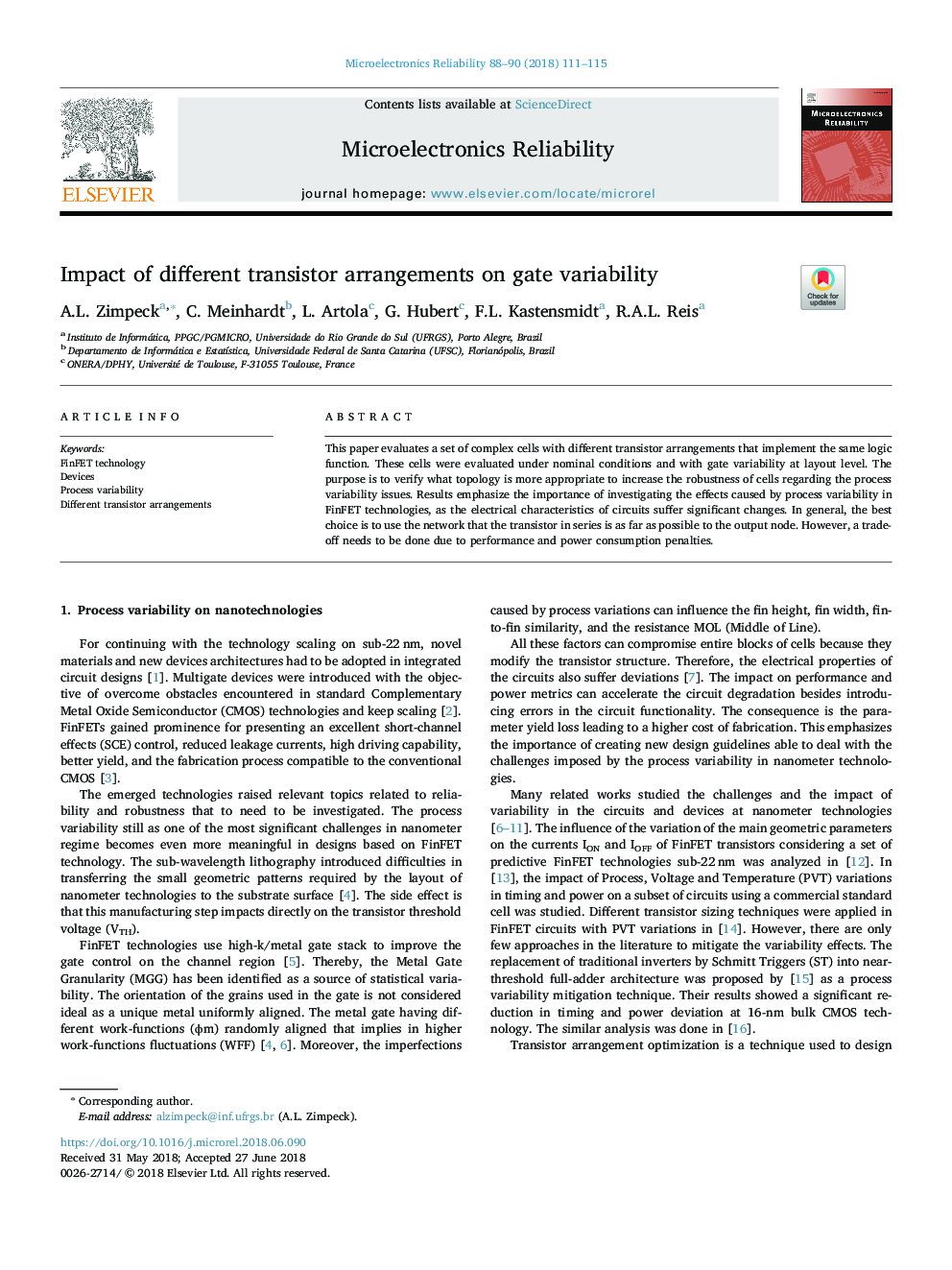 Impact of different transistor arrangements on gate variability