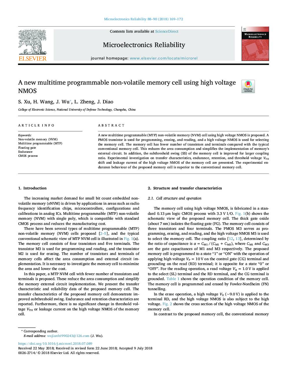 A new multitime programmable non-volatile memory cell using high voltage NMOS