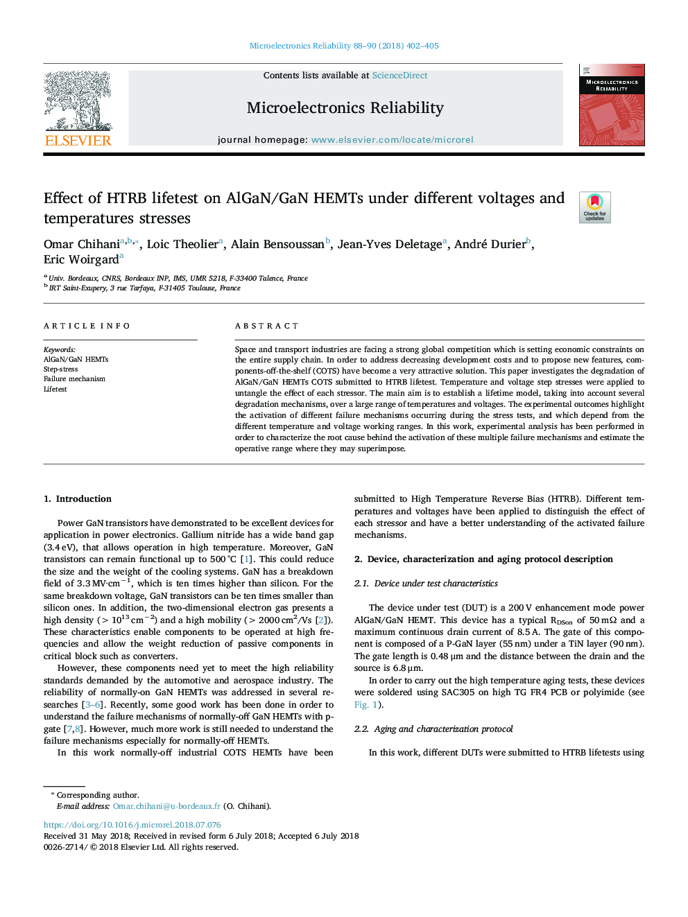 Effect of HTRB lifetest on AlGaN/GaN HEMTs under different voltages and temperatures stresses