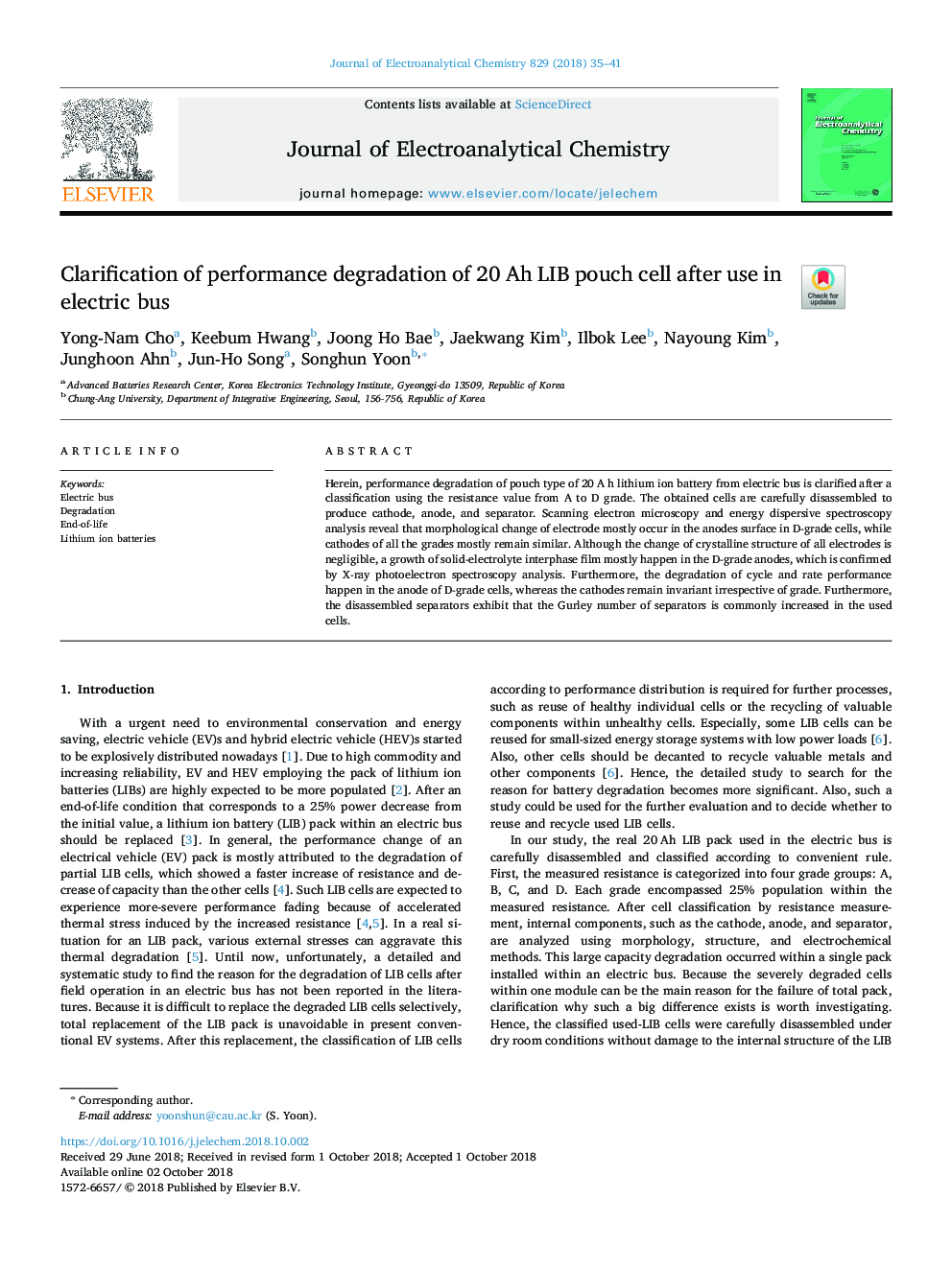 Clarification of performance degradation of 20 Ah LIB pouch cell after use in electric bus