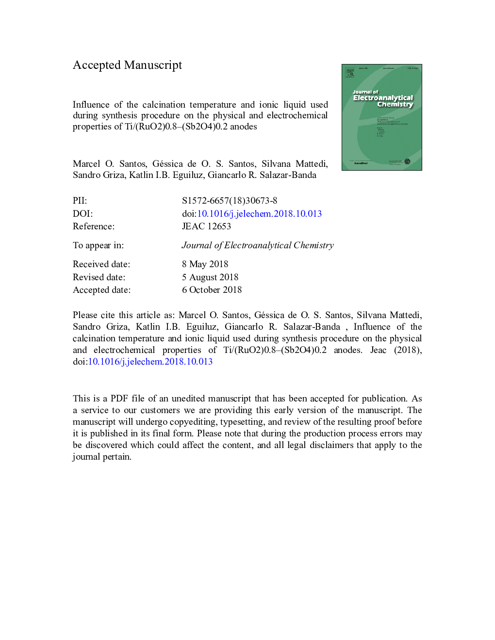 Influence of the calcination temperature and ionic liquid used during synthesis procedure on the physical and electrochemical properties of Ti/(RuO2)0.8-(Sb2O4)0.2 anodes