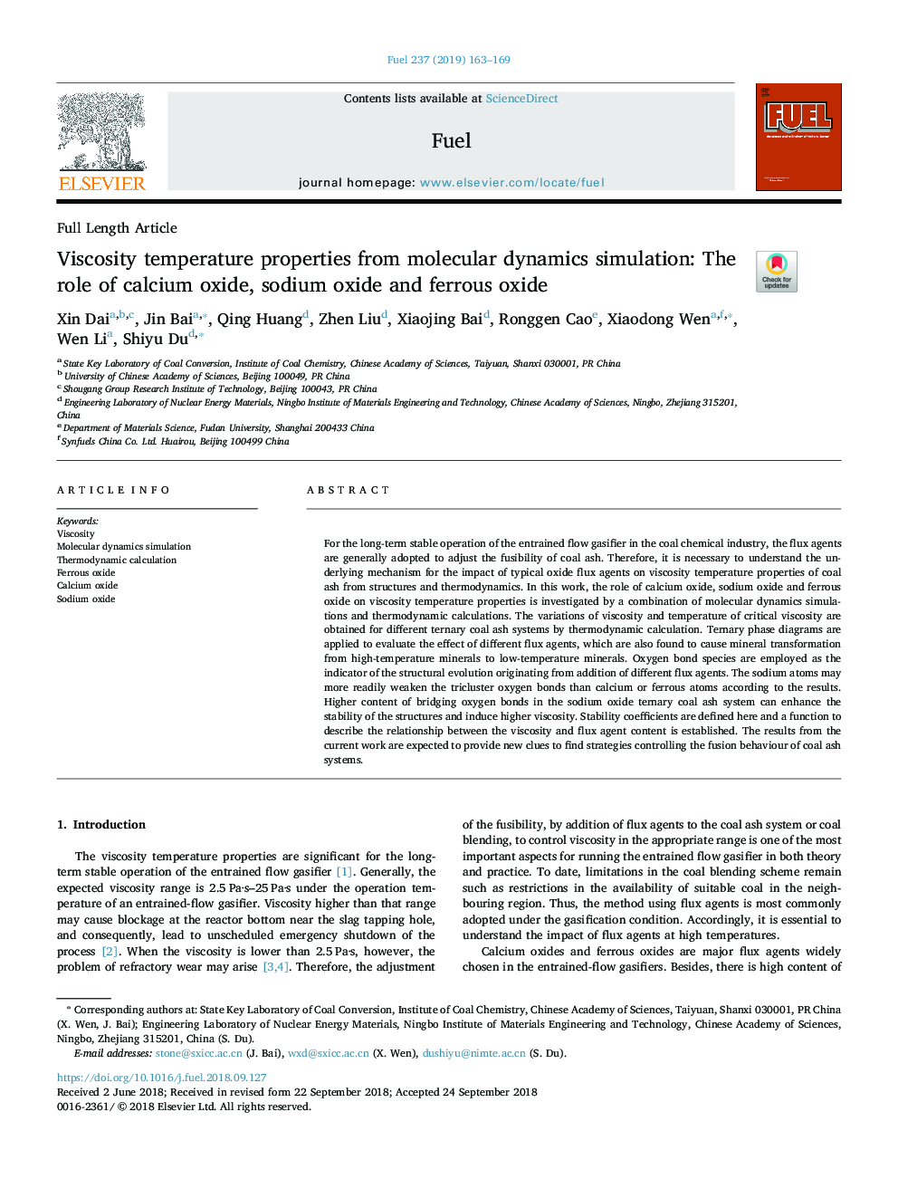 Viscosity temperature properties from molecular dynamics simulation: The role of calcium oxide, sodium oxide and ferrous oxide