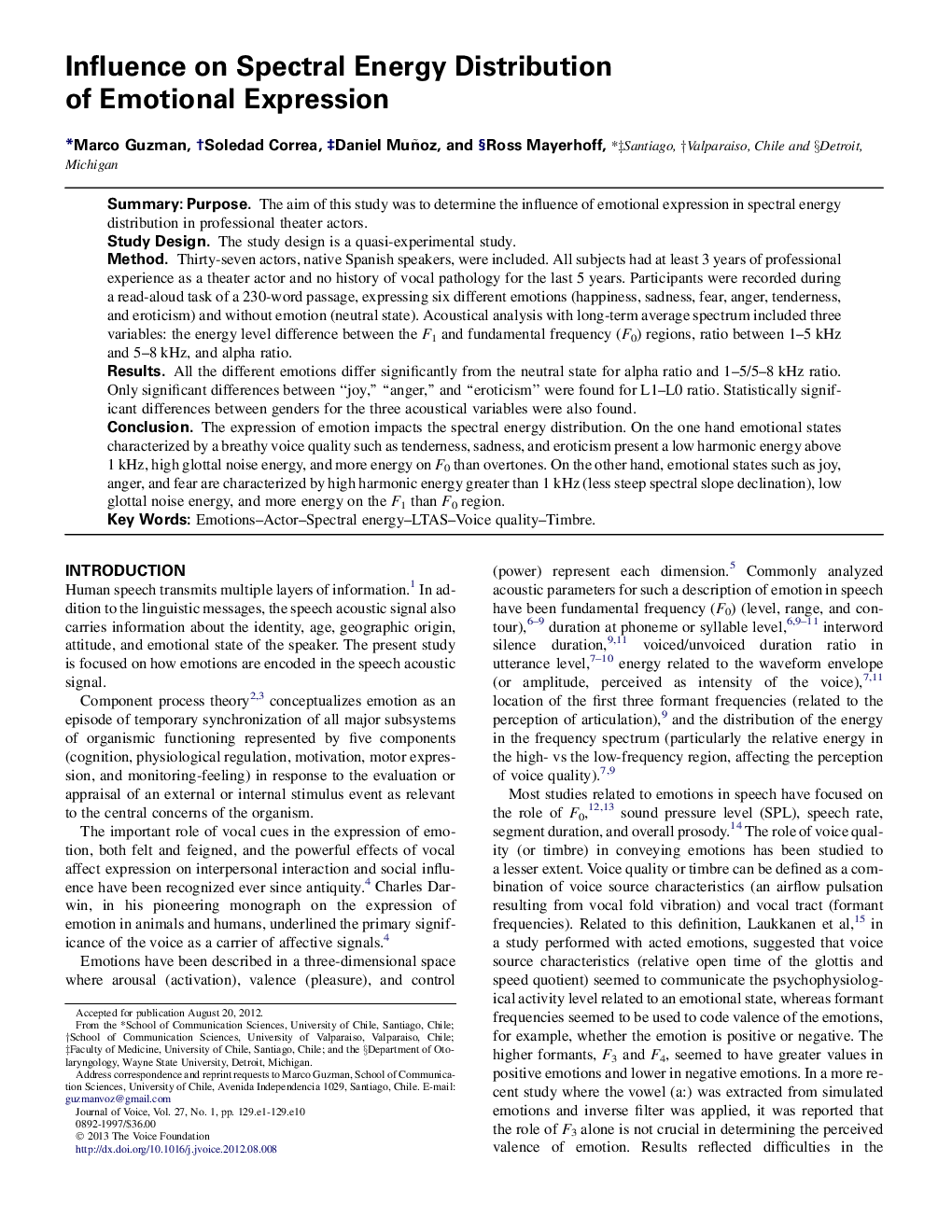 Influence on Spectral Energy Distribution of Emotional Expression