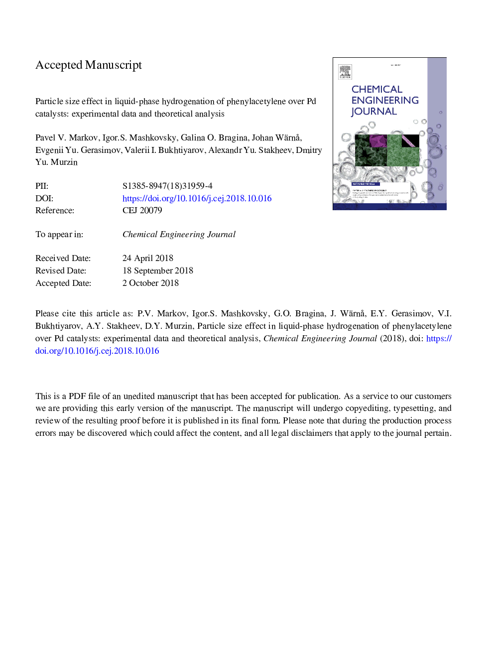 Particle size effect in liquid-phase hydrogenation of phenylacetylene over Pd catalysts: Experimental data and theoretical analysis