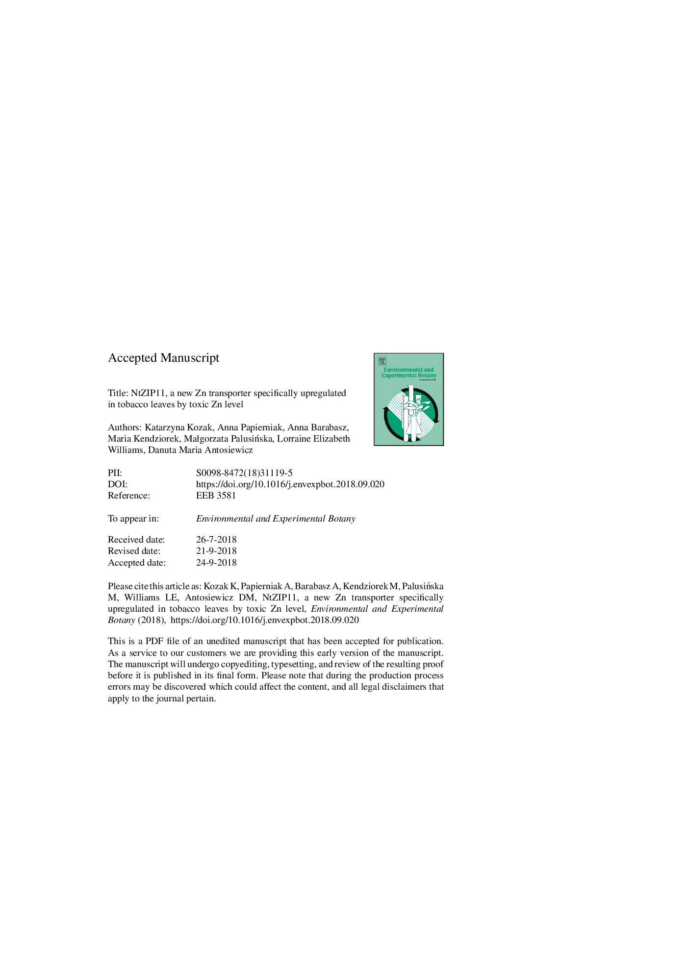 عکس صفحه اول مقاله: NtZIP11, a new Zn transporter specifically upregulated in tobacco leaves by toxic Zn level NtZIP11, a new Zn transporter specifically upregulated in tobacco leaves by toxic Zn level