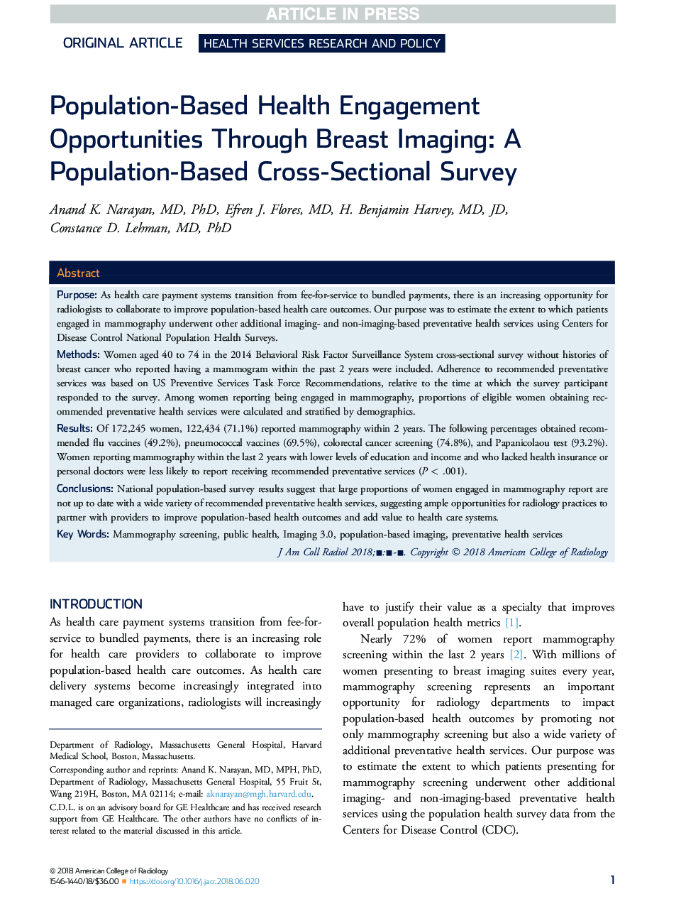 فرصت های جذب سلامت مبتنی بر جمعیت از طریق تصویربرداری پستان: یک بررسی کلی بر اساس جمعیت