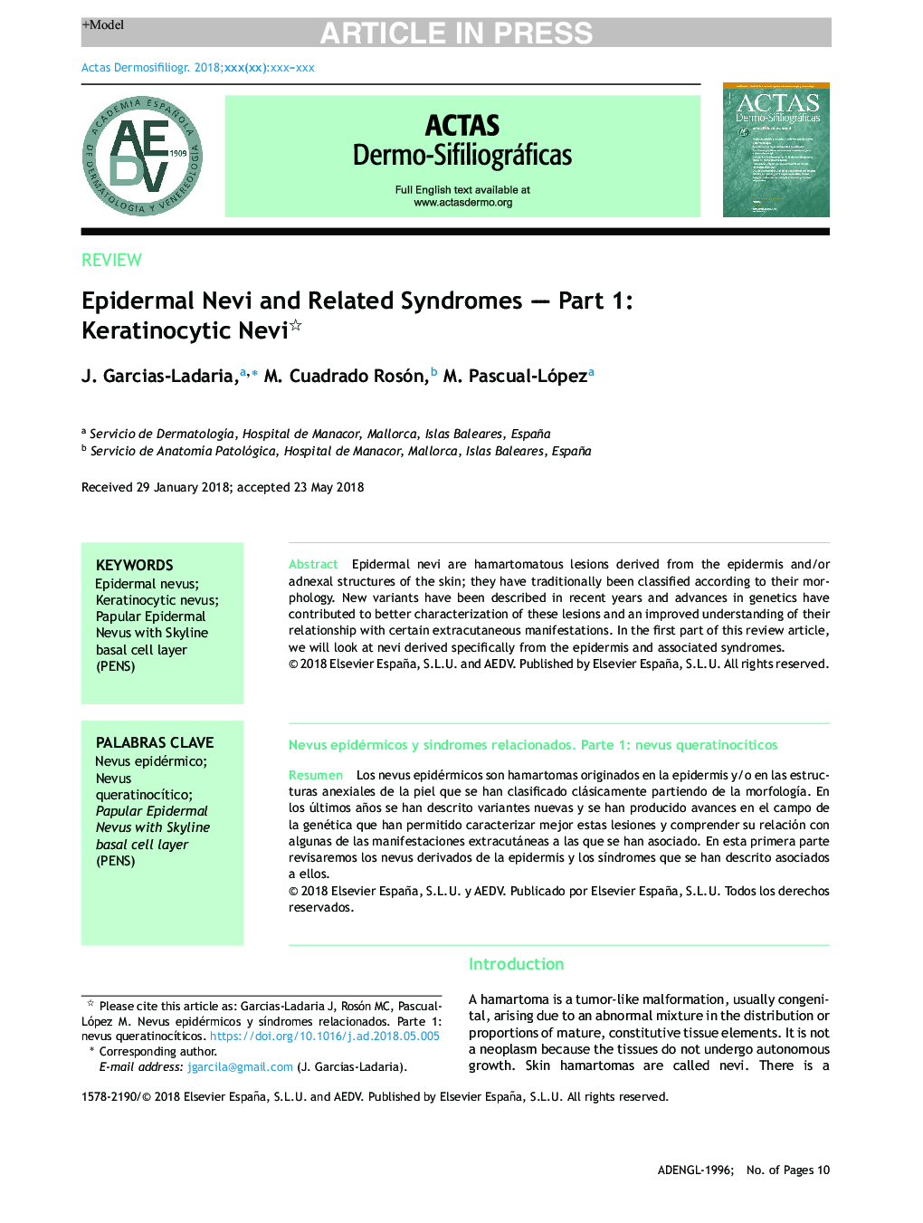 Epidermal Nevi and Related Syndromes - Part 1: Keratinocytic Nevi