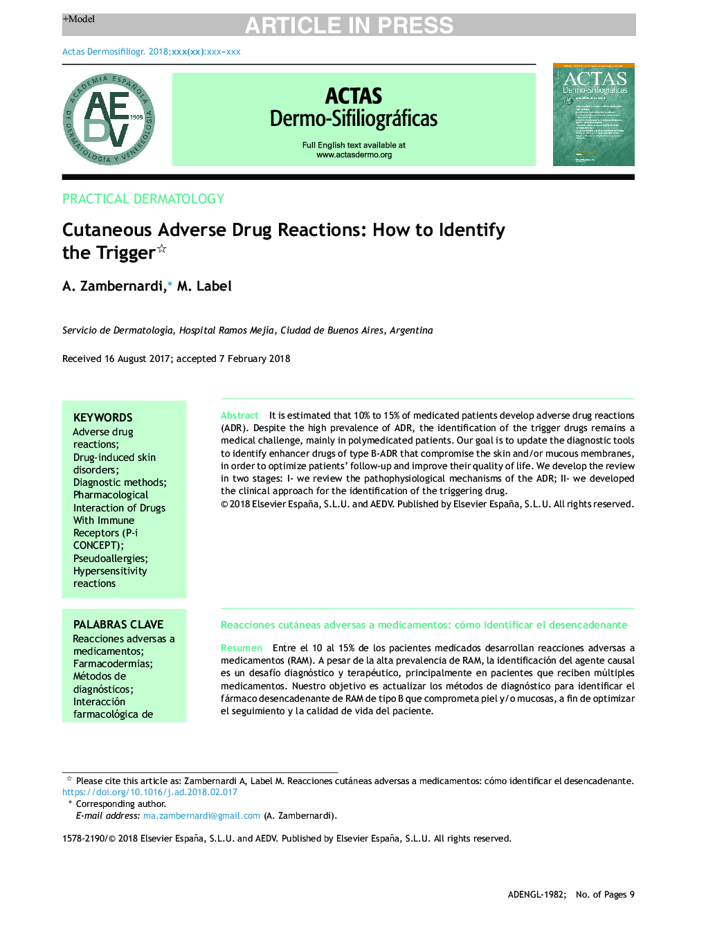 Cutaneous Adverse Drug Reactions: How to Identify the Trigger