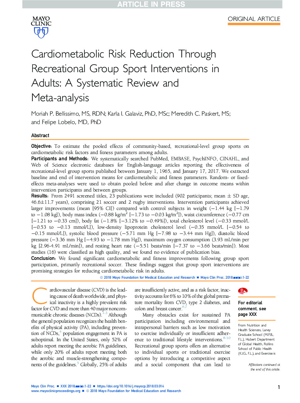 Cardiometabolic Risk Reduction Through Recreational Group Sport Interventions in Adults: A Systematic Review and Meta-analysis