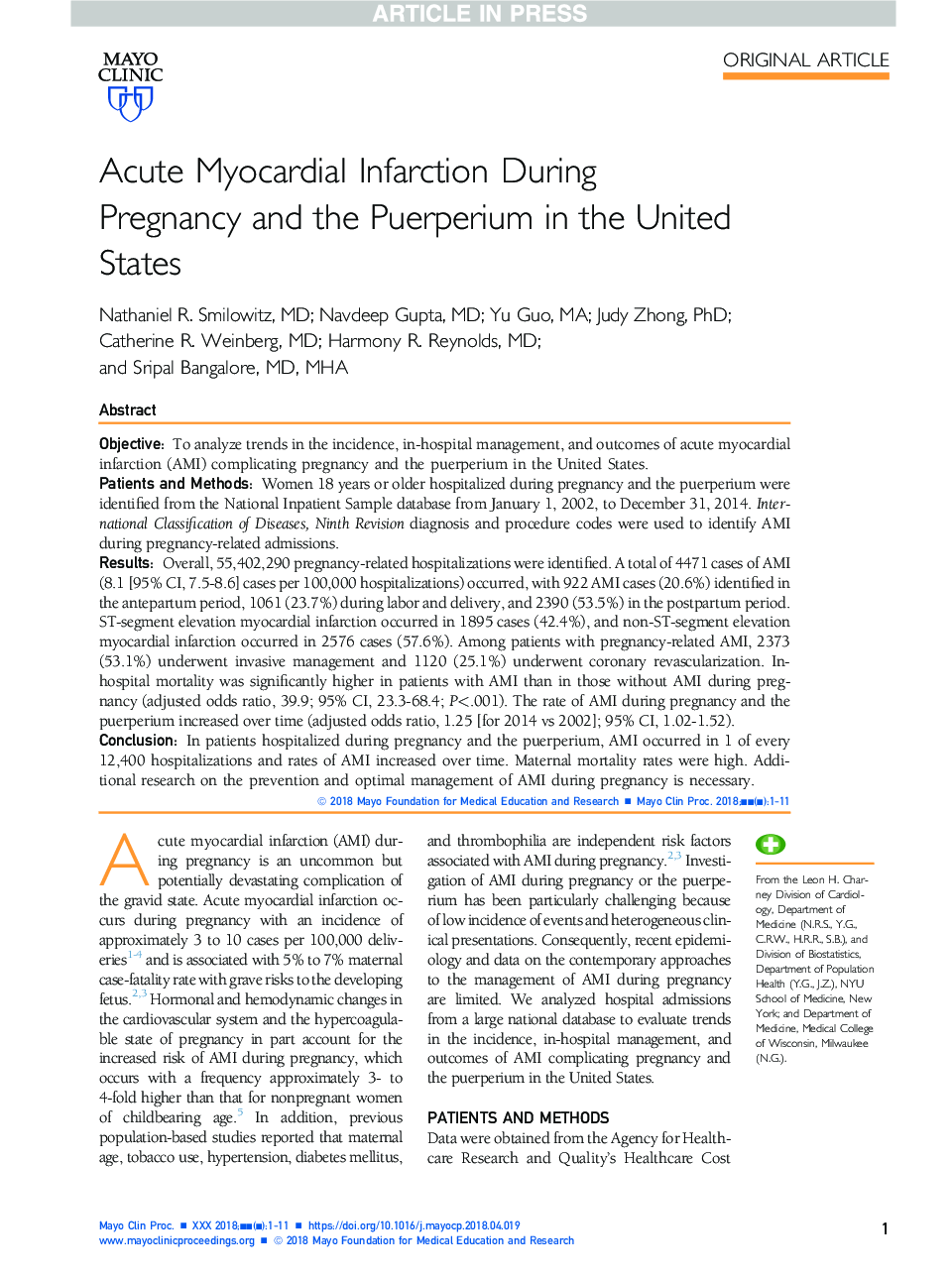 انفارکتوس حاد قلبی در دوران بارداری و در دوران بارداری در ایالات متحده