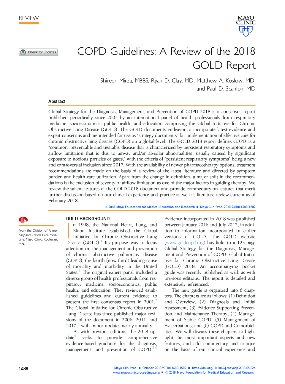 COPD Guidelines: A Review of the 2018 GOLD Report
