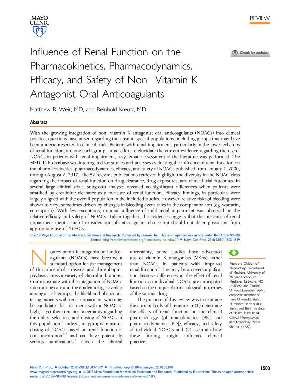 Influence of Renal Function on the Pharmacokinetics, Pharmacodynamics, Efficacy, and Safety of Non-Vitamin K Antagonist Oral Anticoagulants