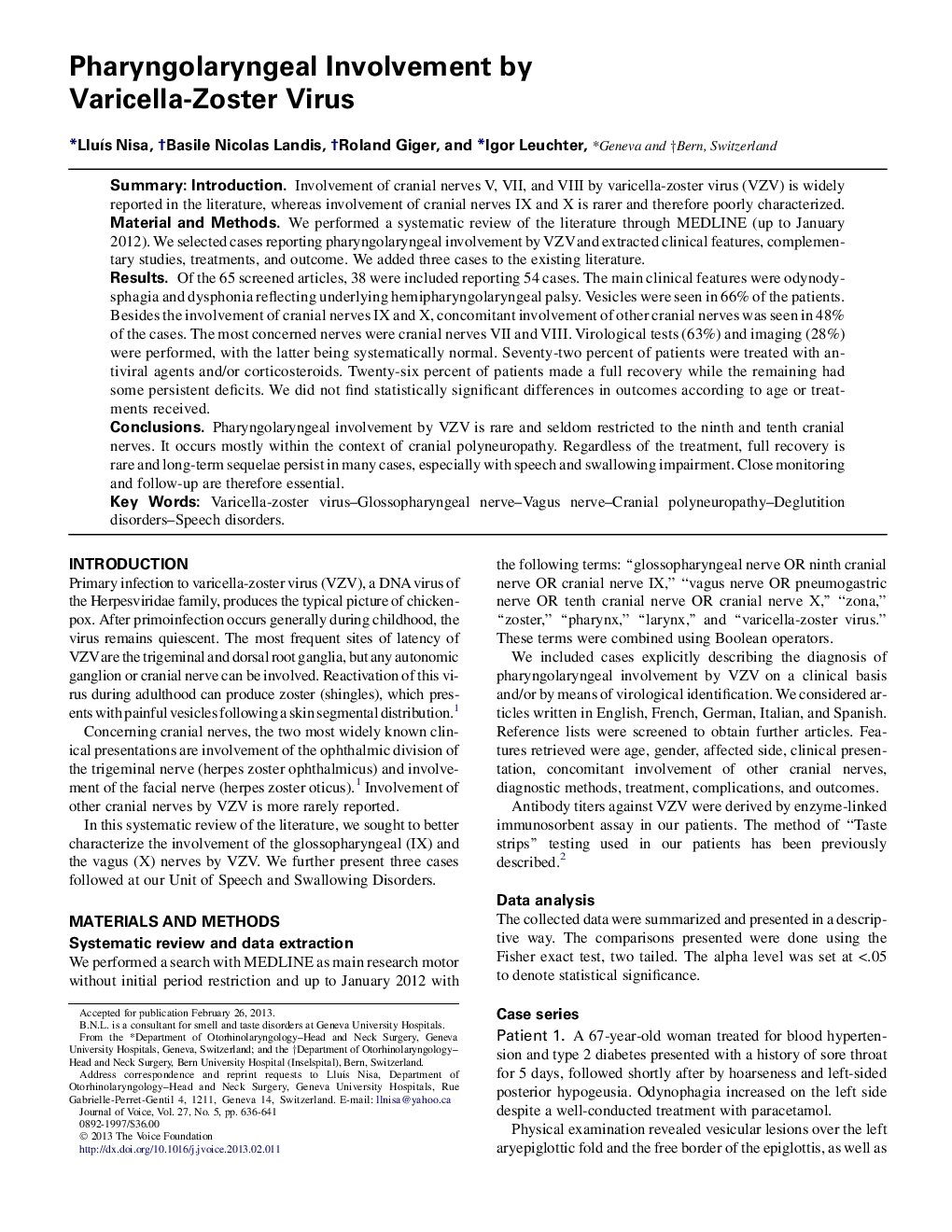 Pharyngolaryngeal Involvement by Varicella-Zoster Virus