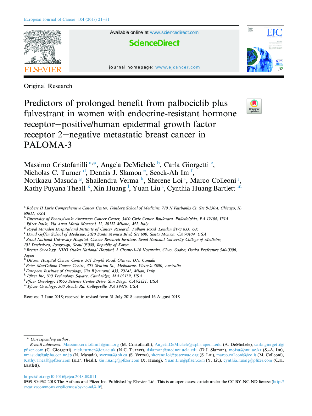 Predictors of prolonged benefit from palbociclib plus fulvestrant in women with endocrine-resistant hormone receptor-positive/human epidermal growth factor receptor 2-negative metastatic breast cancer in PALOMA-3