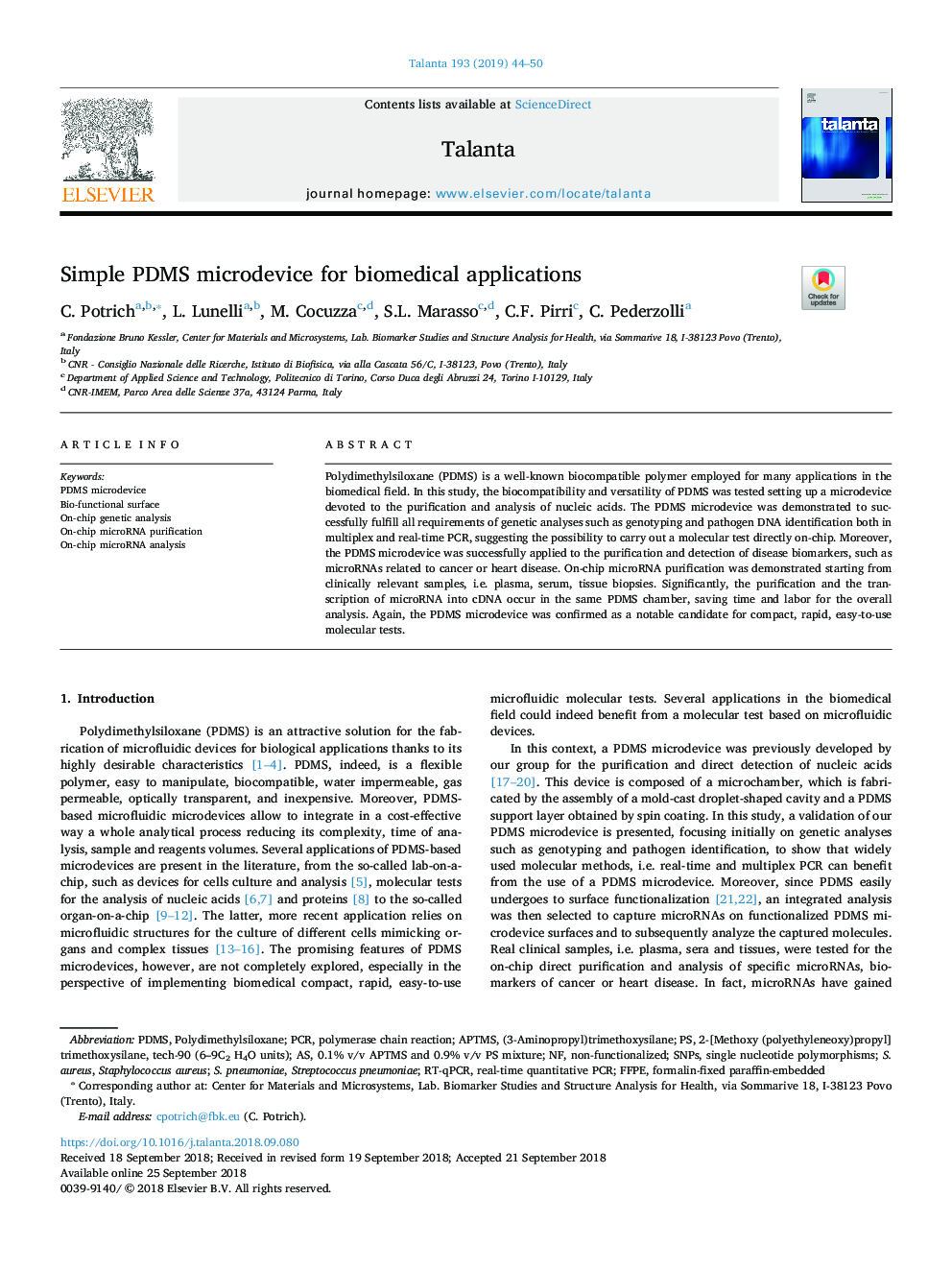 Simple PDMS microdevice for biomedical applications