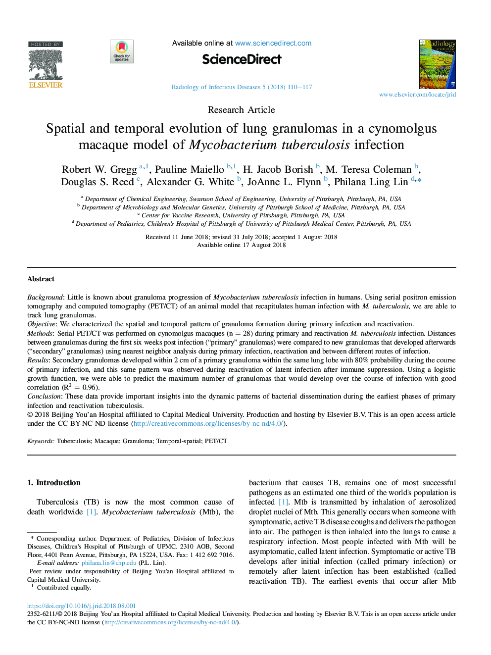 Spatial and temporal evolution of lung granulomas in a cynomolgus macaque model of Mycobacterium tuberculosis infection