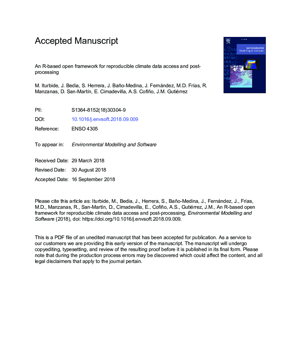 The R-based climate4R open framework for reproducible climate data access and post-processing