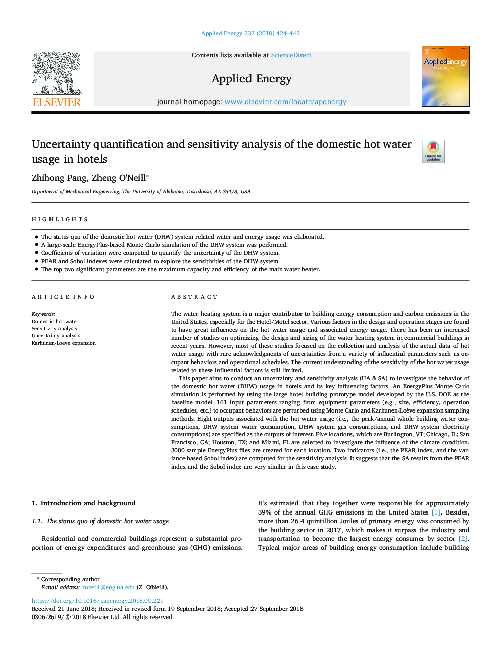 Uncertainty quantification and sensitivity analysis of the domestic hot water usage in hotels