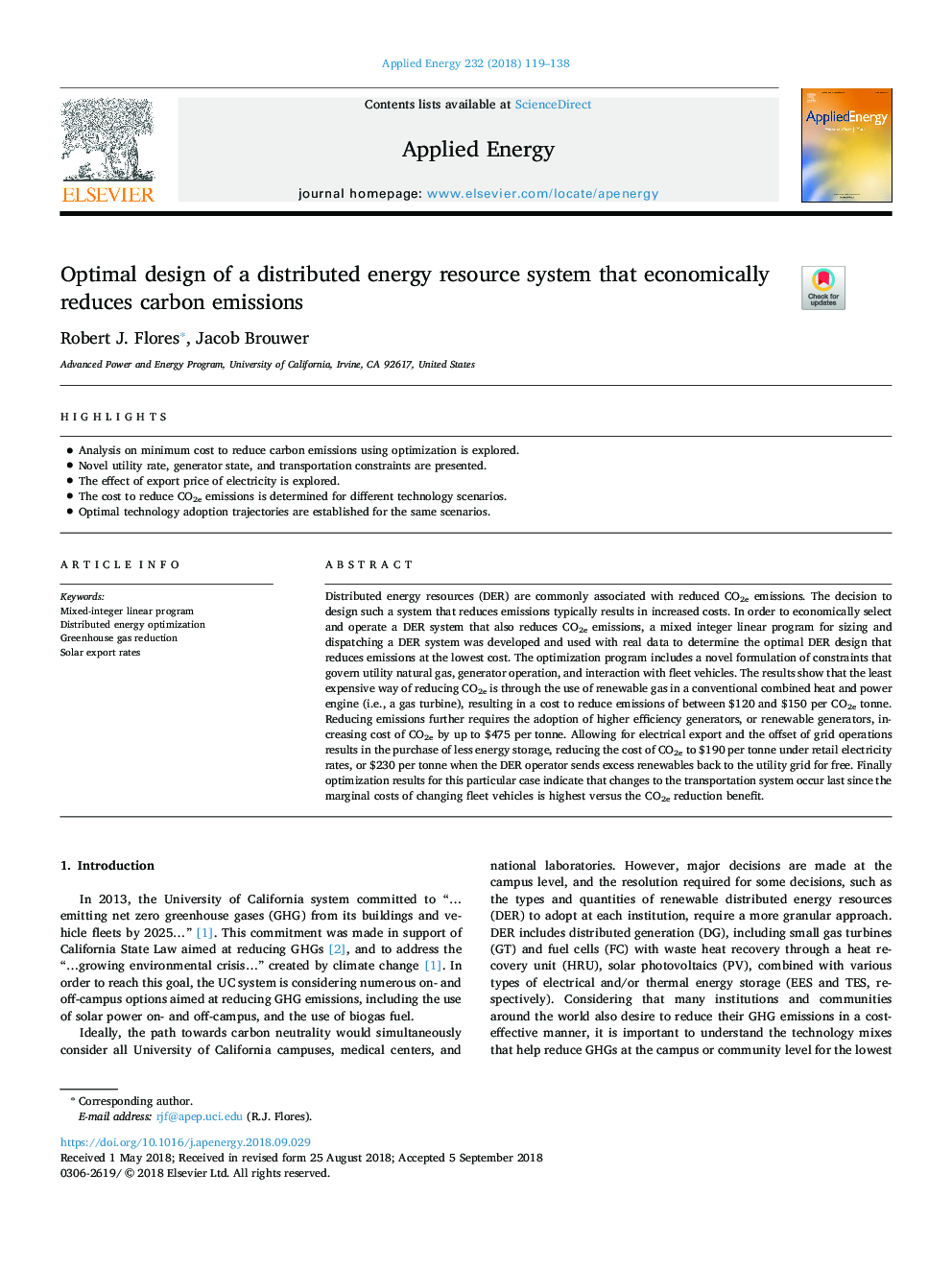 Optimal design of a distributed energy resource system that economically reduces carbon emissions