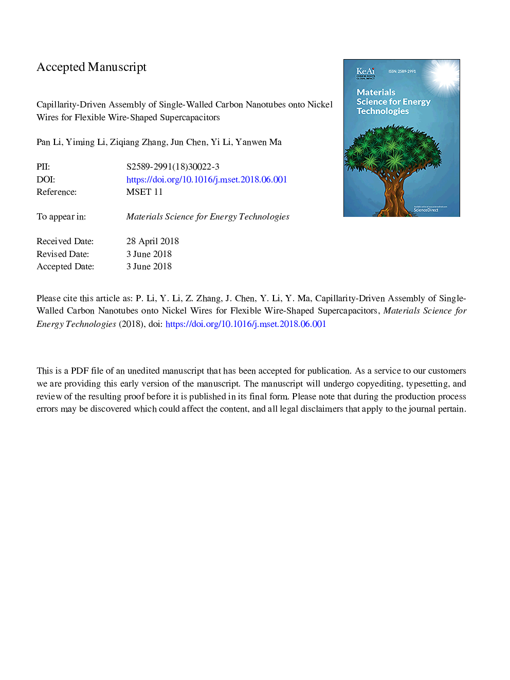 Capillarity-driven assembly of single-walled carbon nanotubes onto nickel wires for flexible wire-shaped supercapacitors