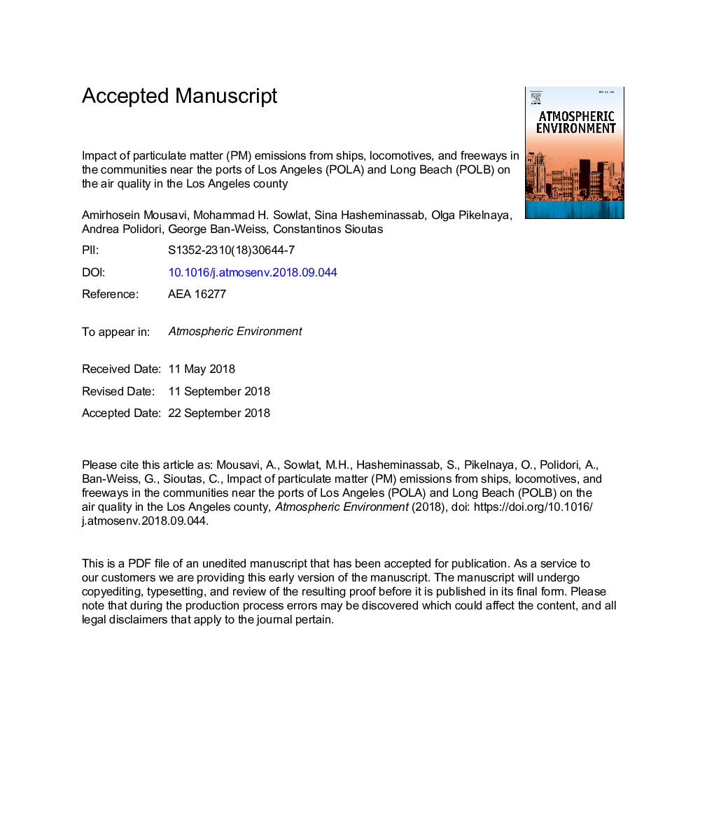 Impact of particulate matter (PM) emissions from ships, locomotives, and freeways in the communities near the ports of Los Angeles (POLA) and Long Beach (POLB) on the air quality in the Los Angeles county